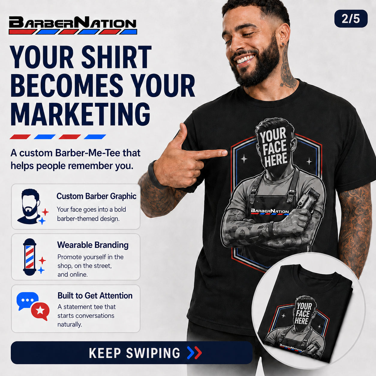 Barber-Me-Tee Custom Barber Marketing T-Shirt with Smart Booking Wristband