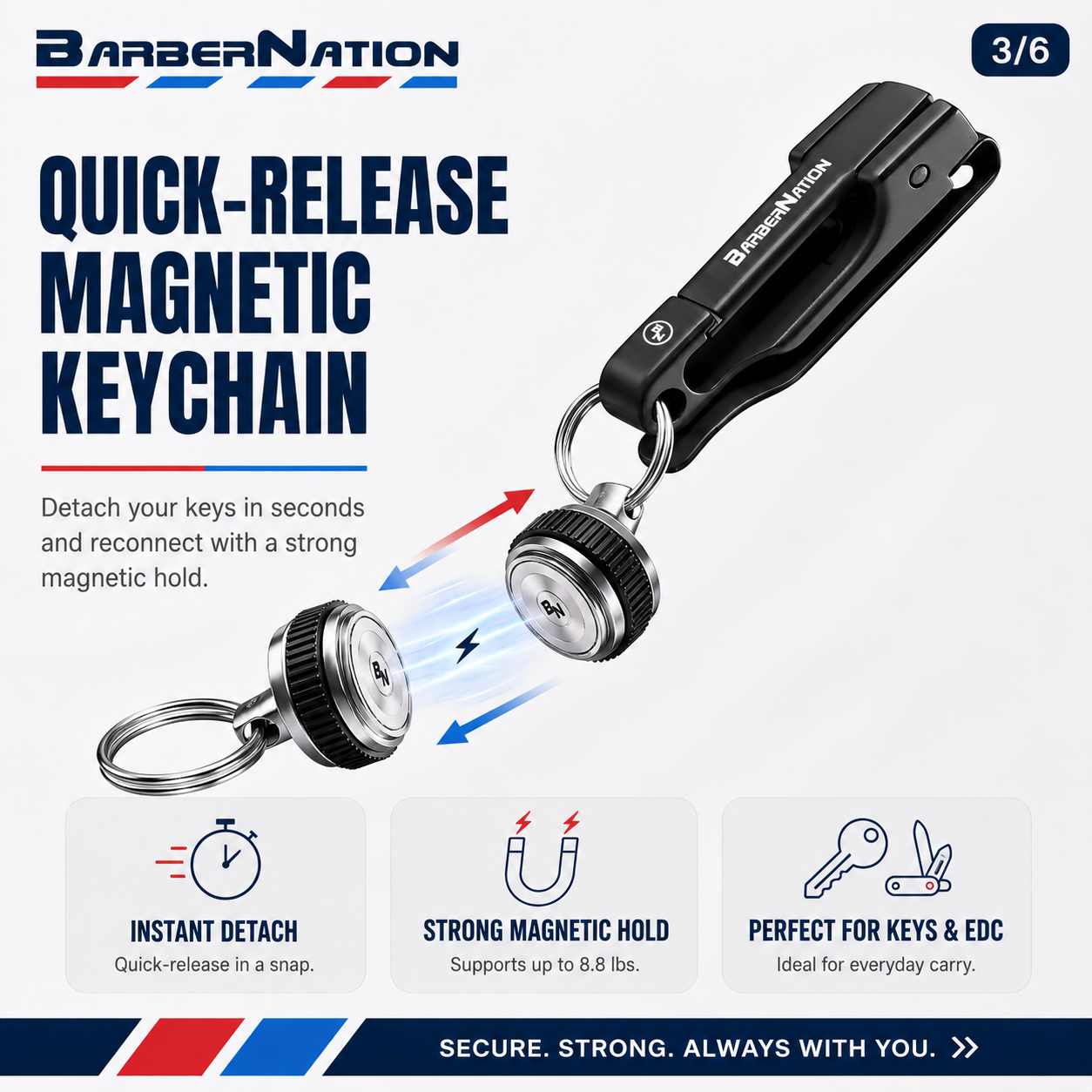 Heavy-Duty Belt Clip with Detachable Magnetic Keychain (Supports 8.8 lbs)
