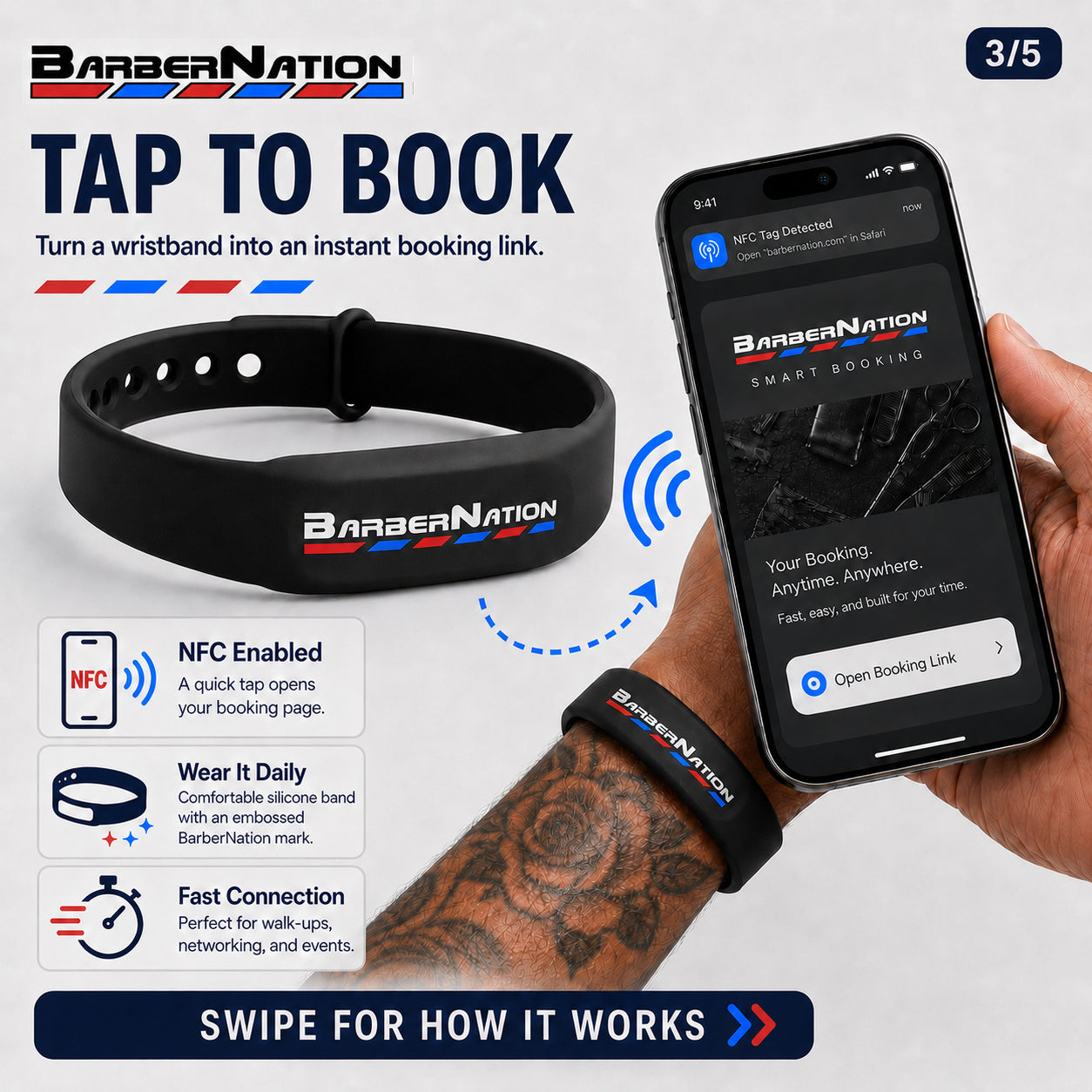 Barber-Me-Tee Custom Barber Marketing T-Shirt with Smart Booking Wristband