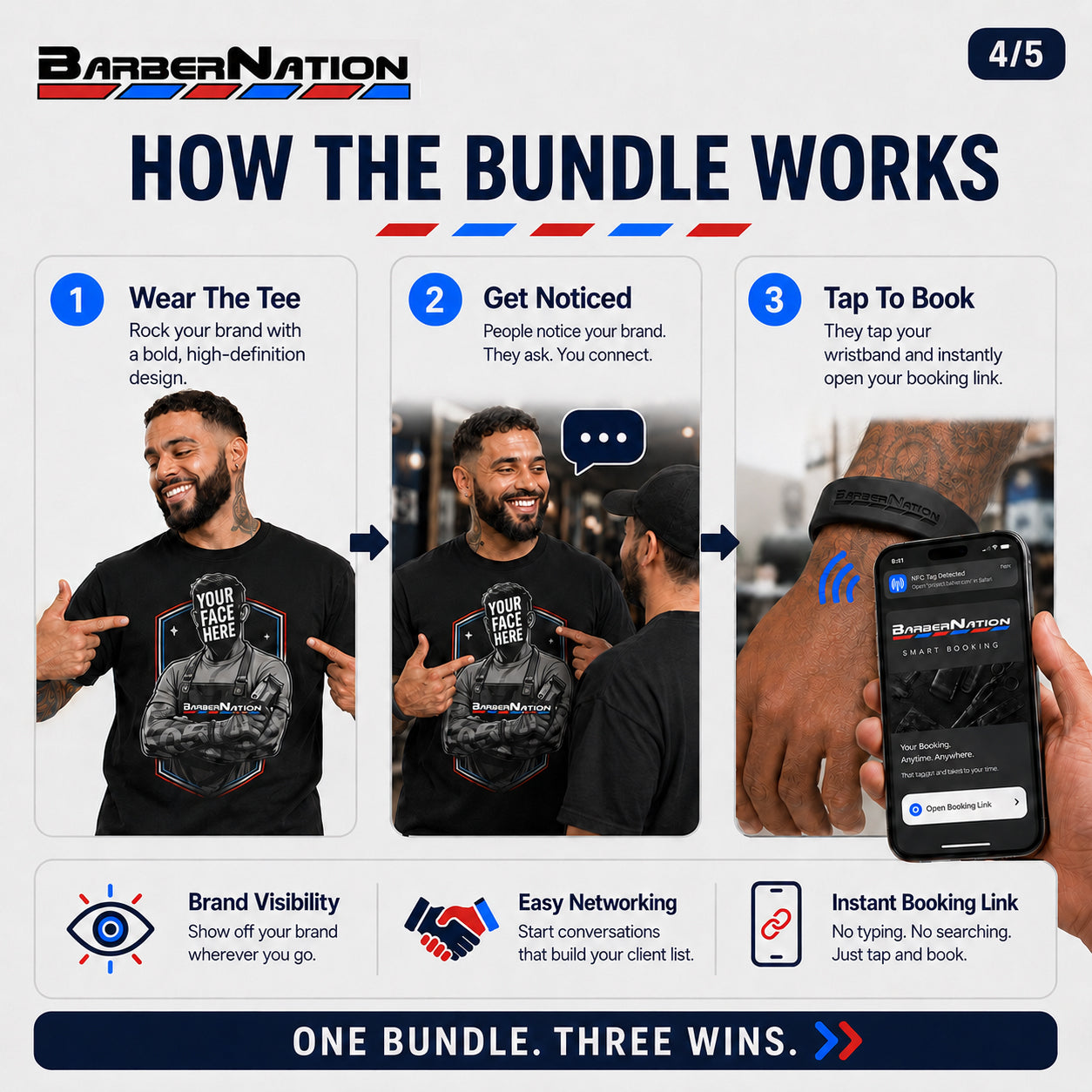 Barber-Me-Tee Custom Barber Marketing T-Shirt with Smart Booking Wristband