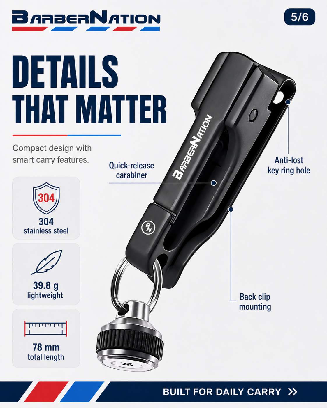 Heavy-Duty Belt Clip with Detachable Magnetic Keychain (Supports 8.8 lbs)