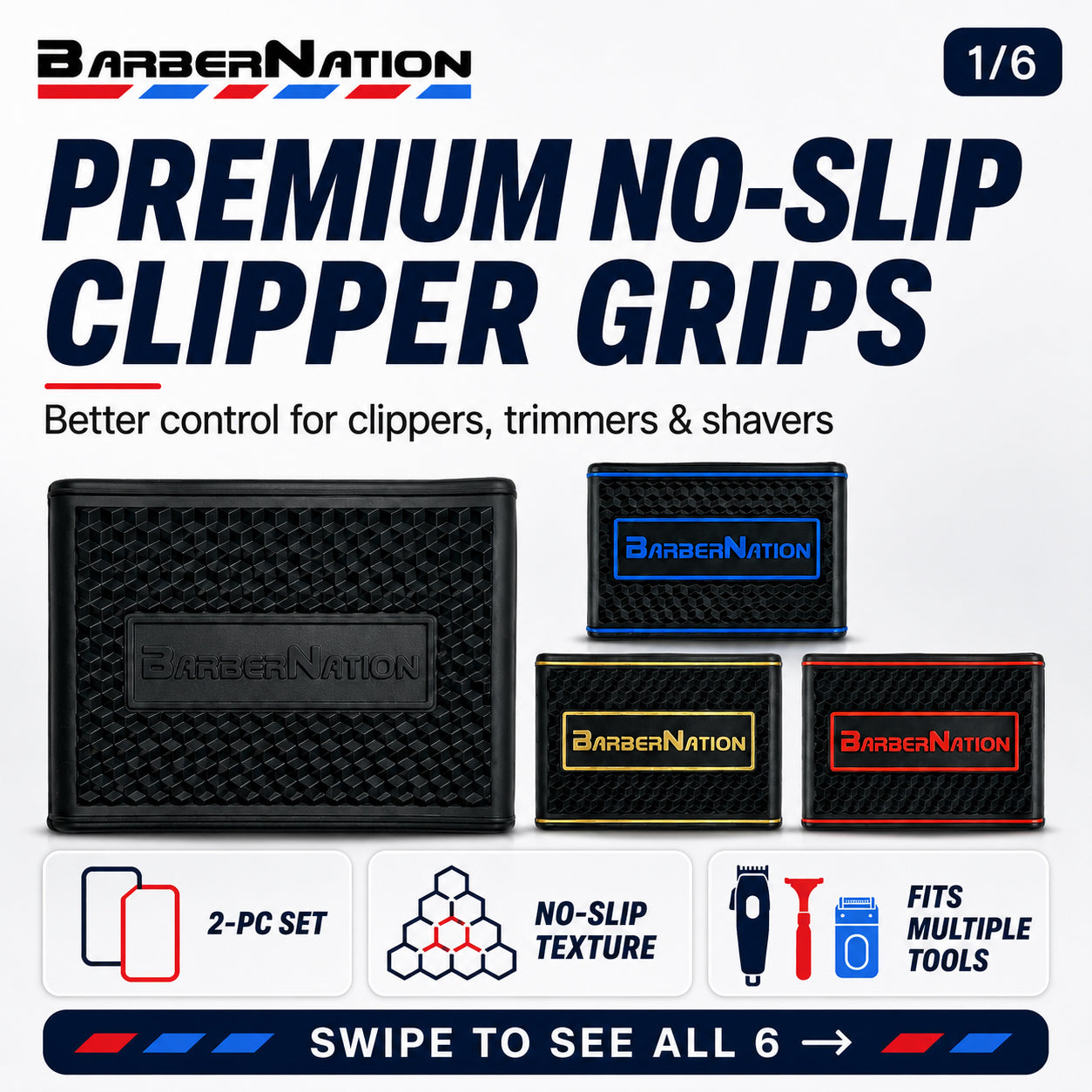 BarberNation Premium No-Slip Clipper & Trimmer Grips - Gold