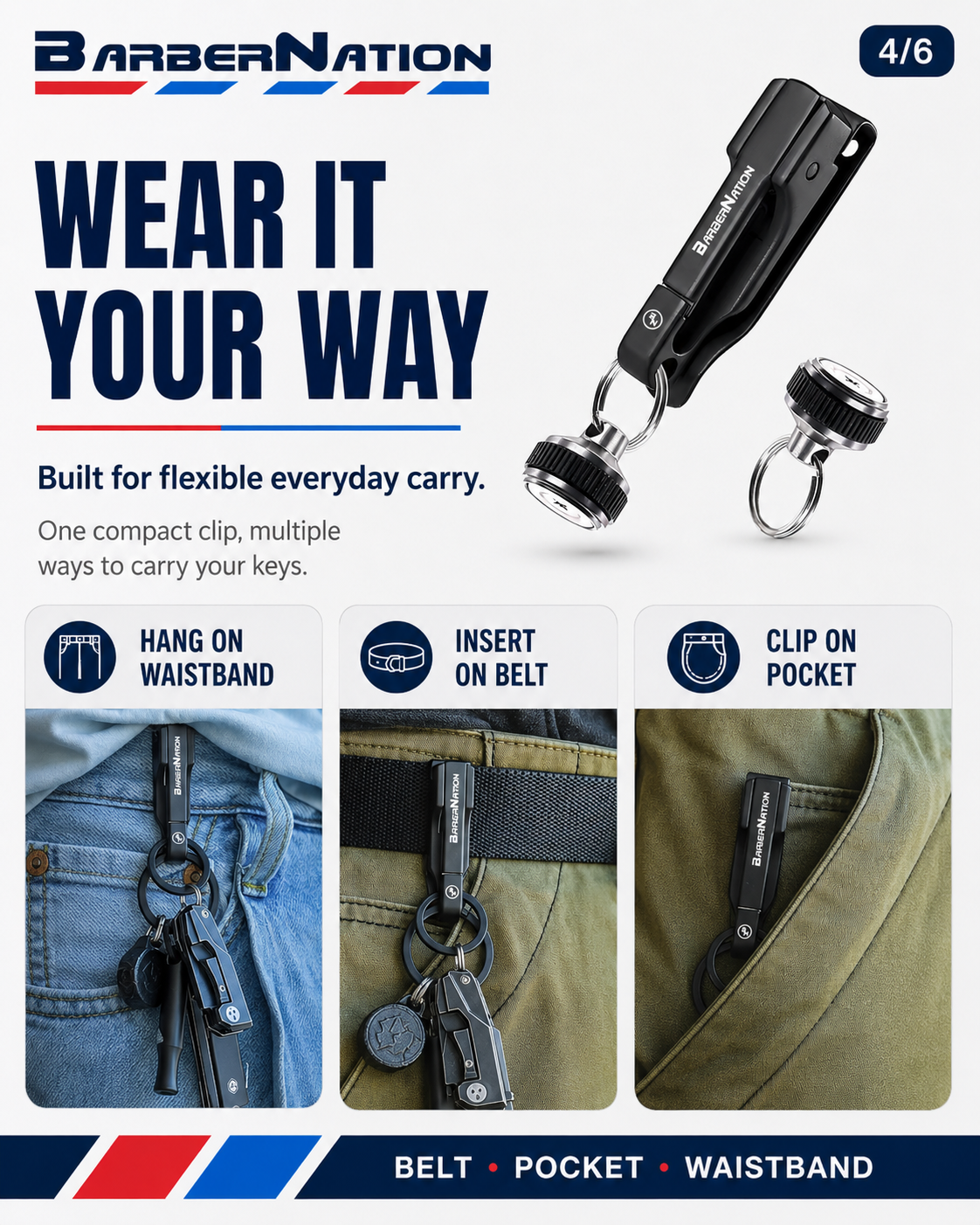 Heavy-Duty Belt Clip with Detachable Magnetic Keychain (Supports 8.8 lbs)
