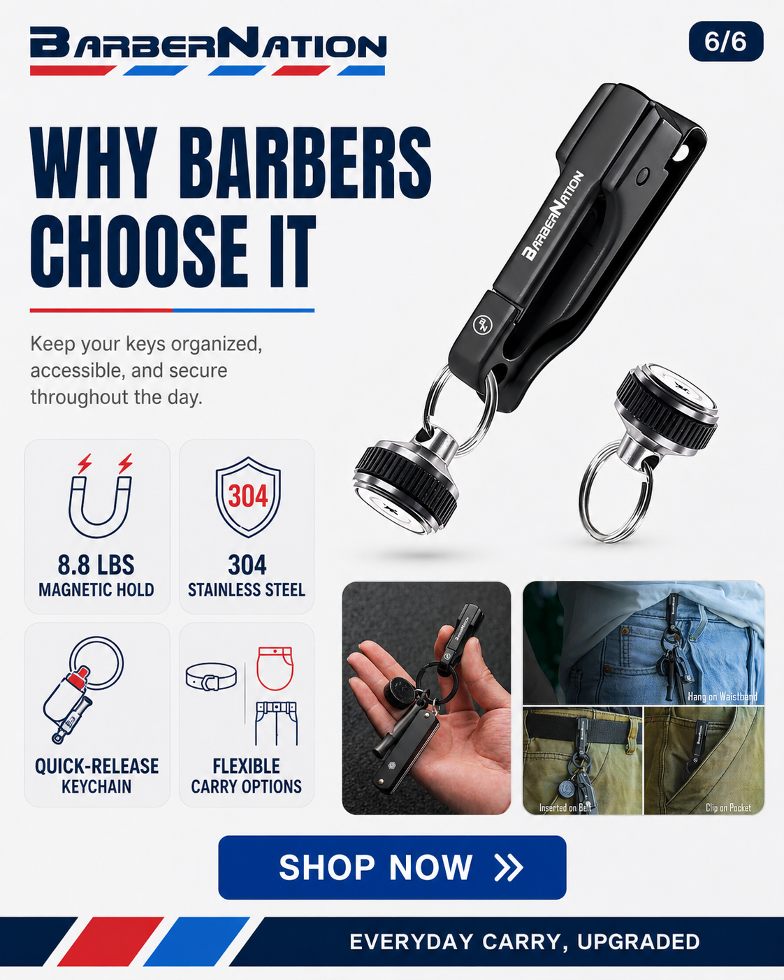 Heavy-Duty Belt Clip with Detachable Magnetic Keychain (Supports 8.8 lbs)