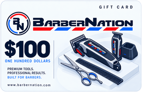 BarberNation $100 gift card with illustrated barber equipment