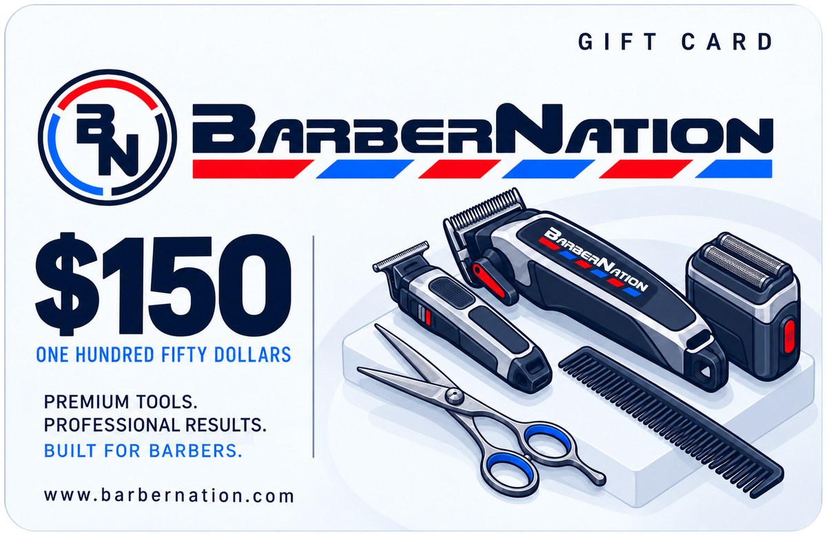 BarberNation $150 gift card with illustrated barber equipment
