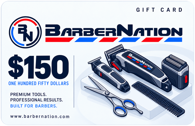 BarberNation $150 gift card with illustrated barber equipment