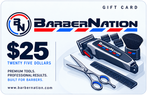 BarberNation $25 gift card with illustrated barber equipment