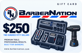 BarberNation $250 gift card with illustrated barber equipment