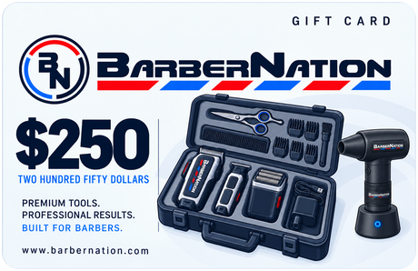 BarberNation $250 gift card with illustrated barber equipment
