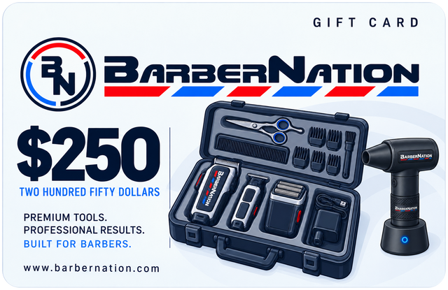 BarberNation $250 gift card with illustrated barber equipment