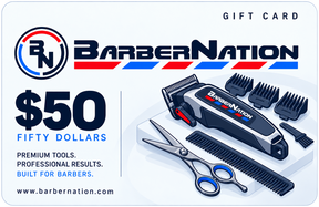 BarberNation $50 gift card with illustrated barber equipment