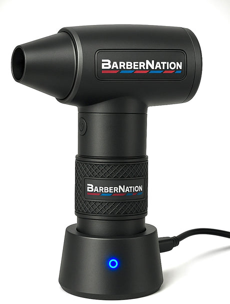 BarberNation TurboJet FadeBlaster cordless air duster with charging stand for barbers
