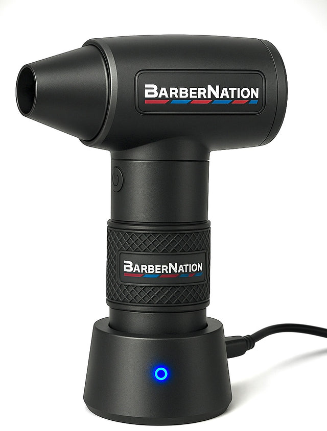 BarberNation TurboJet FadeBlaster cordless air duster with charging stand for barbers