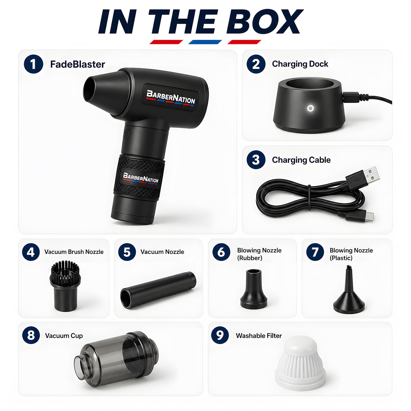 Matte Black TurboJet 3.0 FadeBlaster Cordless Air Duster with Charging Stand for Barbers