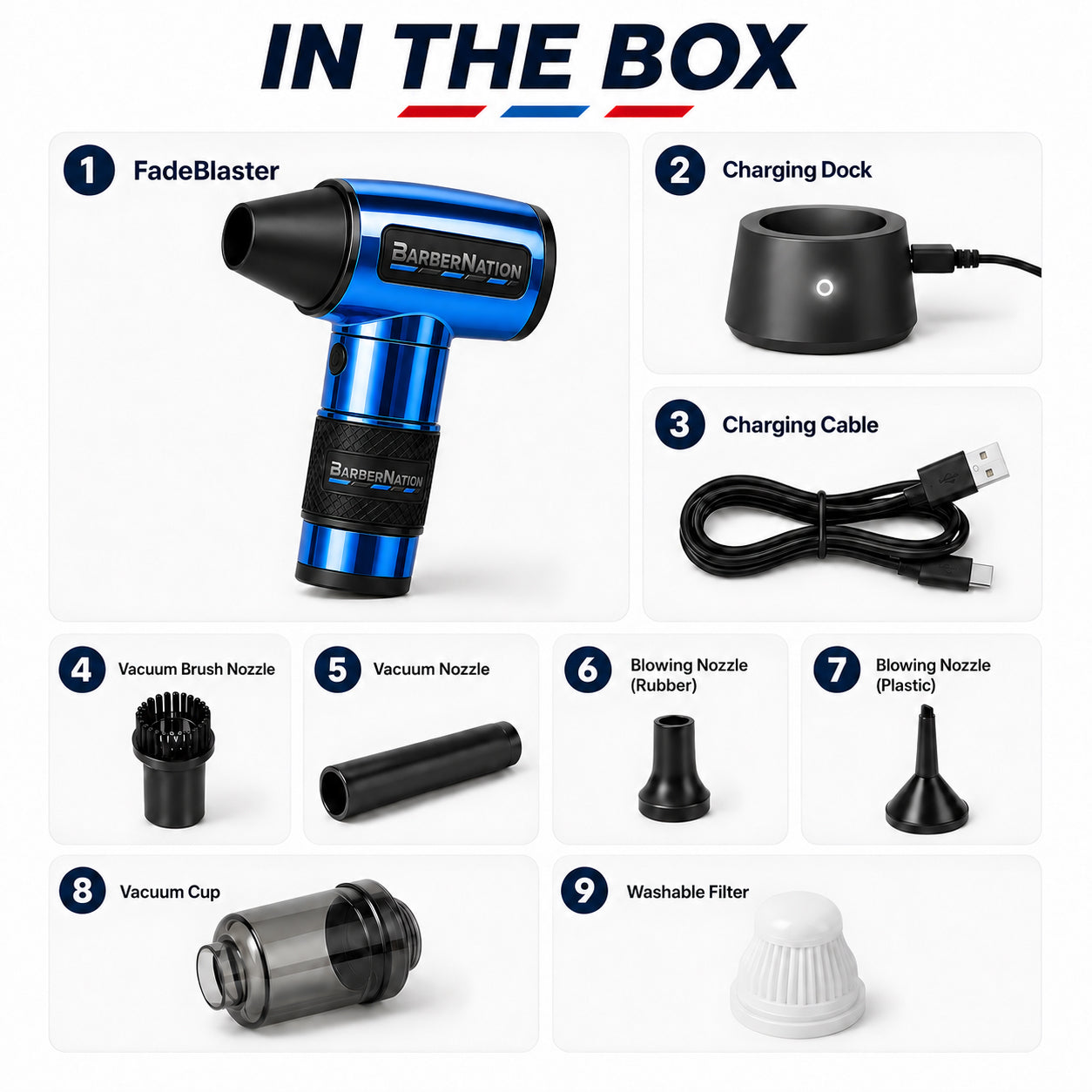 Metallic Blue TurboJet 3.0 FadeBlaster with Charging Stand for Barbers