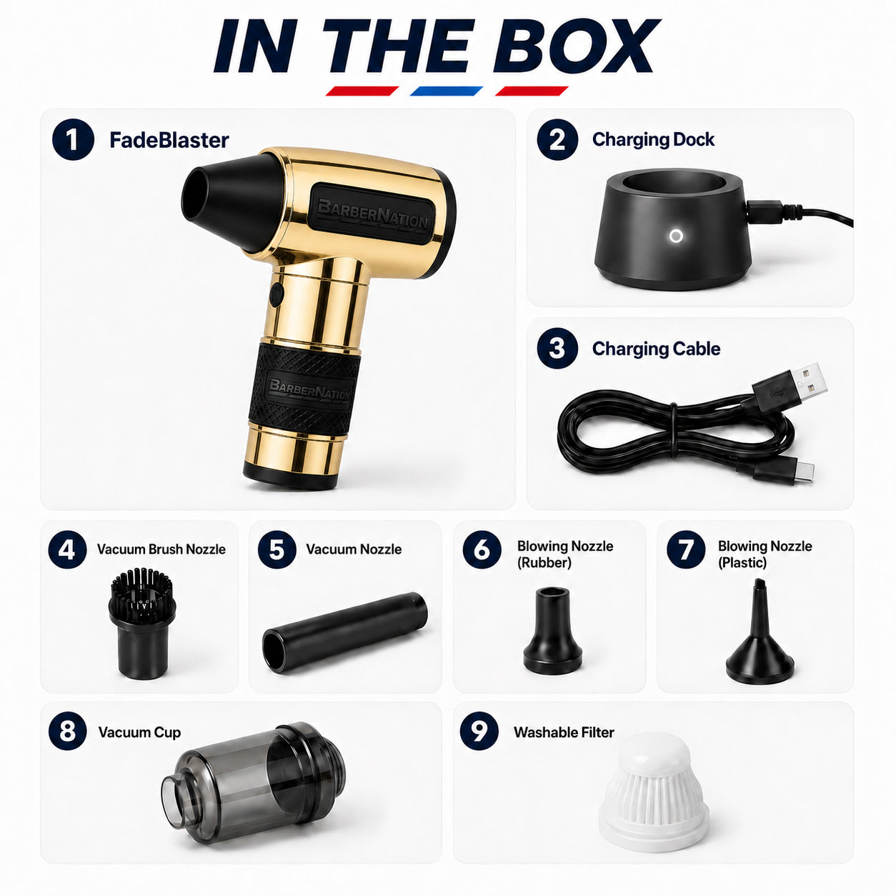 Metallic Gold Luxury TurboJet 3.0 FadeBlaster with Charging Stand for Barbers