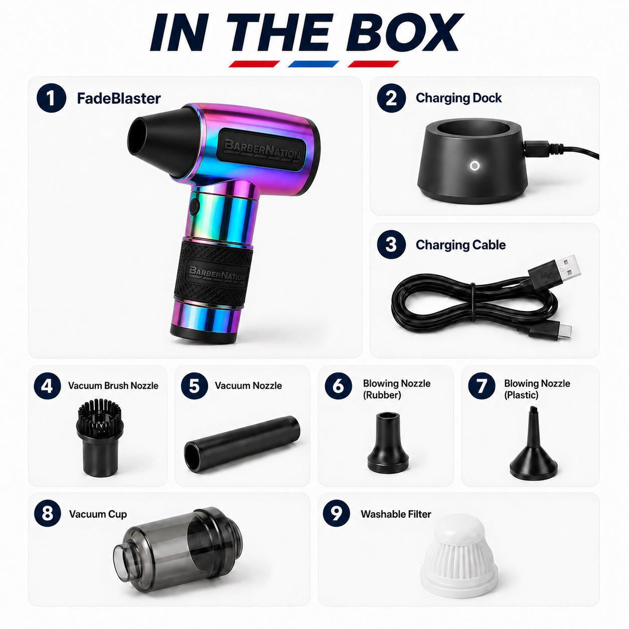 Metallic Prizm Luxury TurboJet 3.0 FadeBlaster with Charging Stand for Barbers