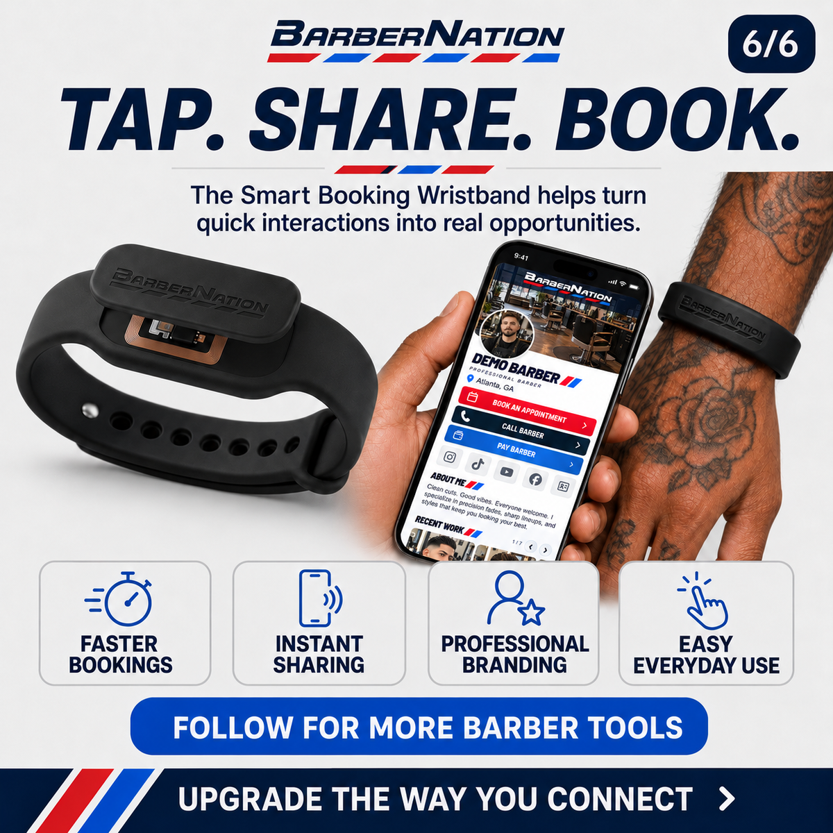 Smart Booking Wristband - NFC Digital Business Card for Barbers (with Online Profile)