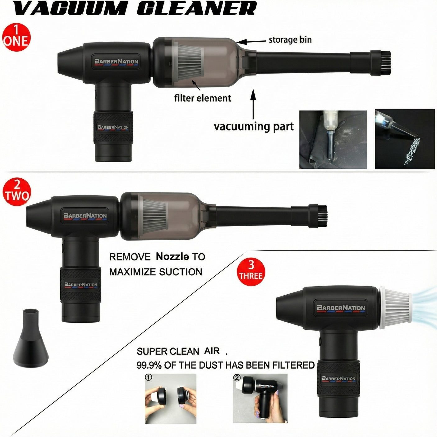 BarberNation TurboJet 3.0 FadeBlaster Cordless Air Duster with Charging Stand and Vacuum