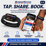 Premium Smart Wristband with glossy BarberNation badge, NFC chip and ProPage phone demonstration